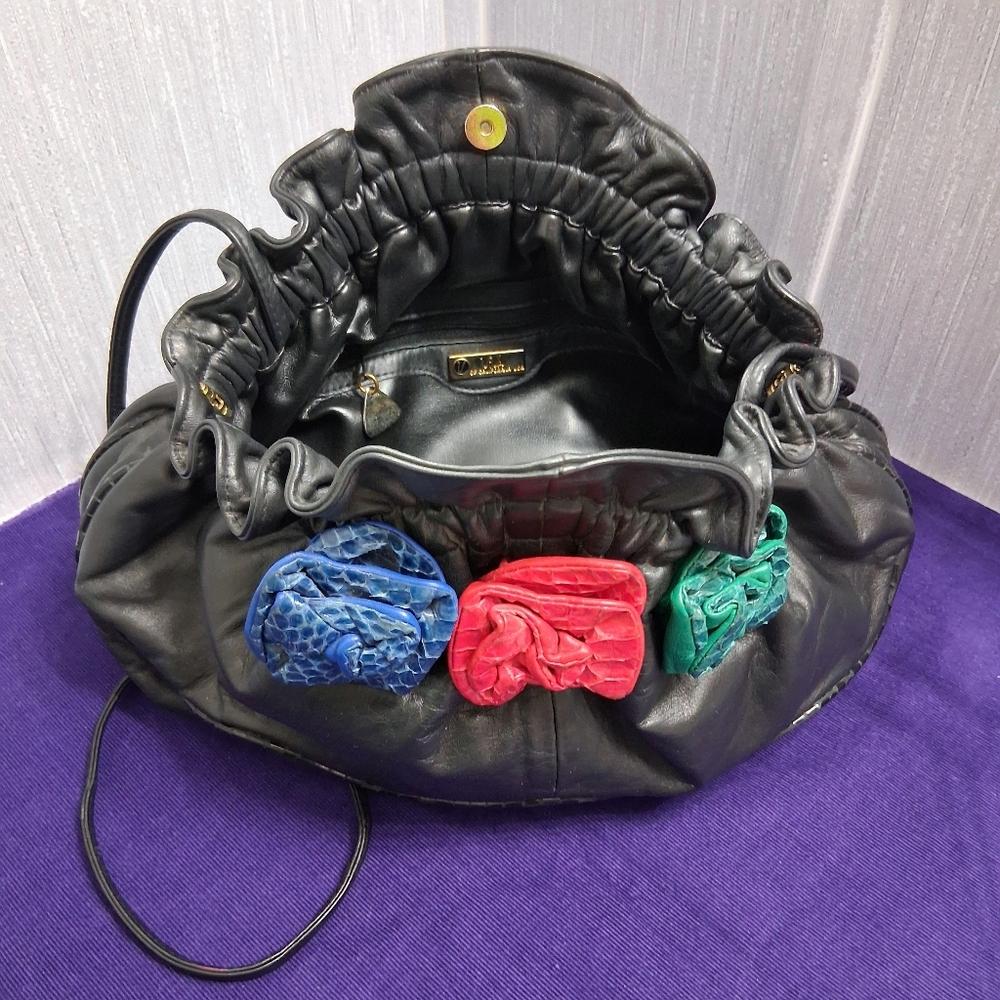 Vintage Viva Of California Bags Leather Roses Snakeskin trim Crossbody - Picture 3 of 16